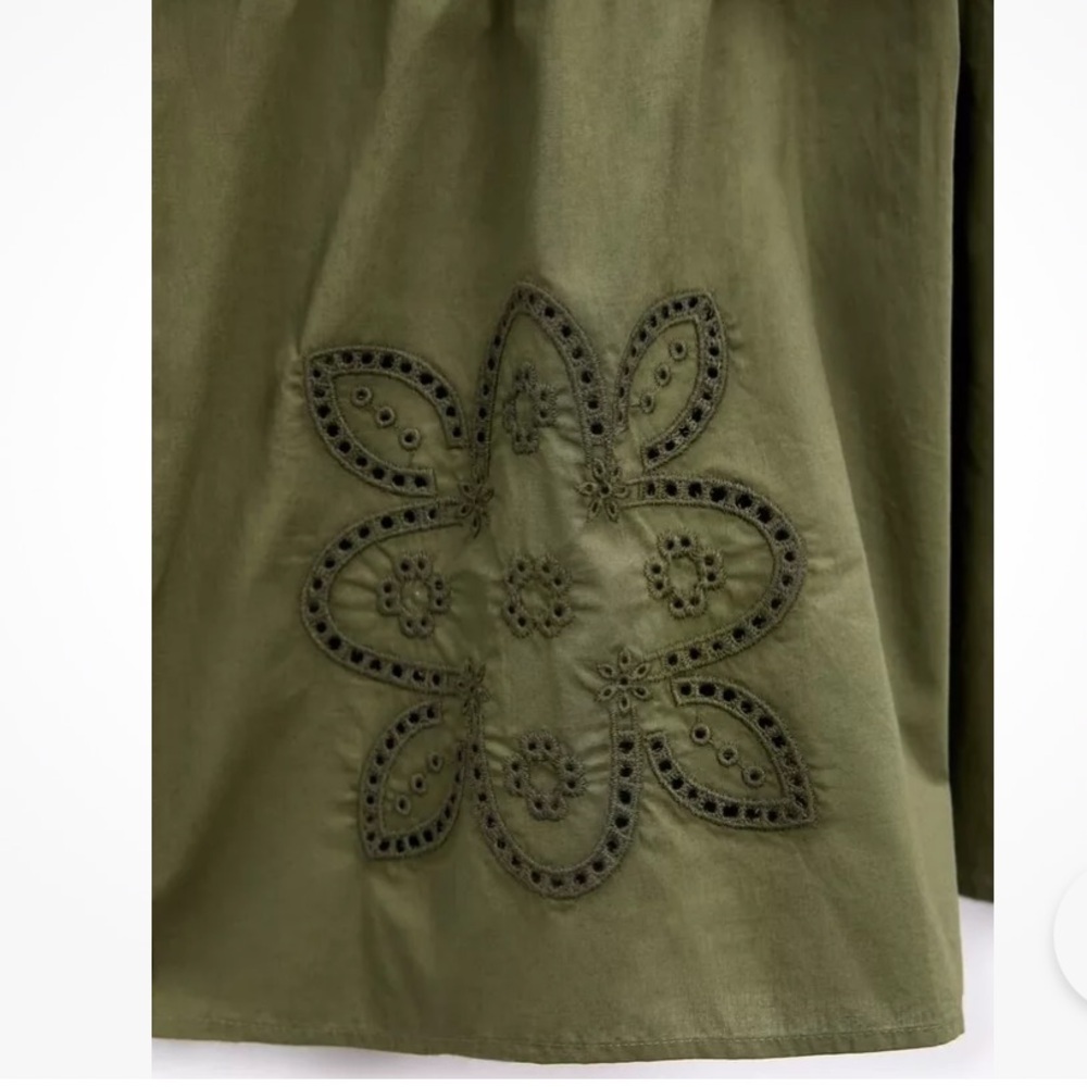Zara Olive Patchwork V-Neck Tiered Midi Dress - Picture 16 of 16